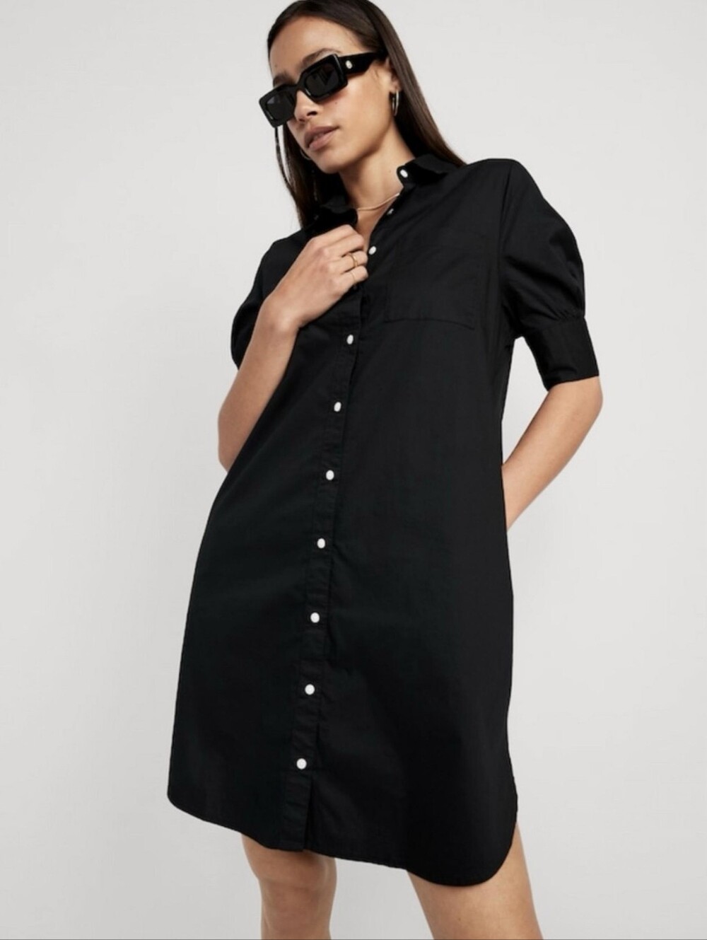 Old Navy Black Button-Front Mini Shirt Dress